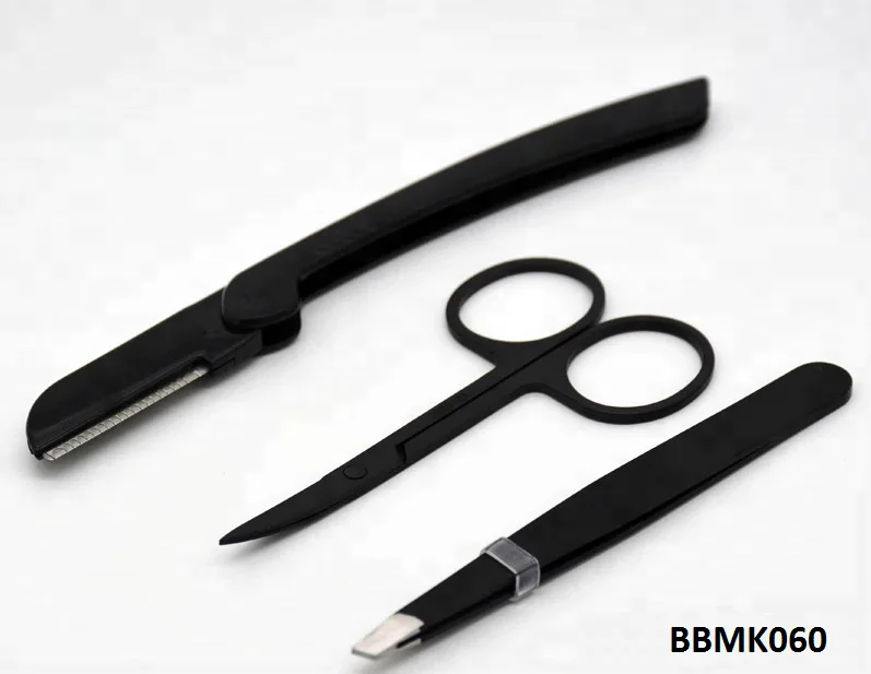 Pink Cosmetic Eyebrow Tweezers in Travel Pouch, 3Pcs Stainless Steel Eyebrow Care Slant Point Flat Tip Tweezers Gift Set