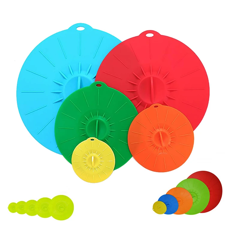 Amazon Hot Sale 2021 Kitchen Gadget Dust-proof Pot Bowl Lid 5-Pieces Kit Microwavable Silicone Fresh Cover
