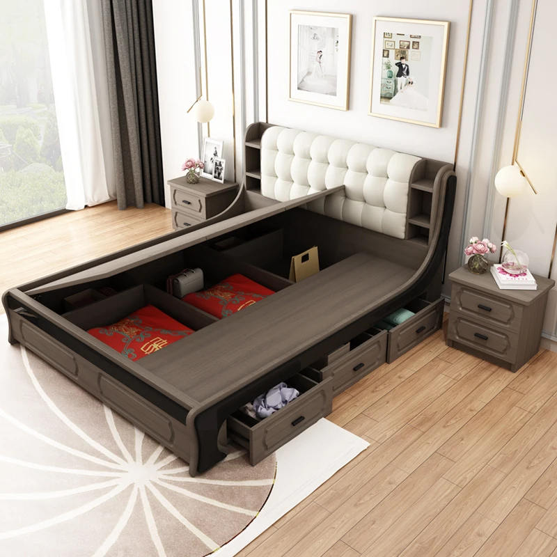 new hot selling  bedroom furniture king size modern design 1.8m bedroom set features 3 storage drawers design