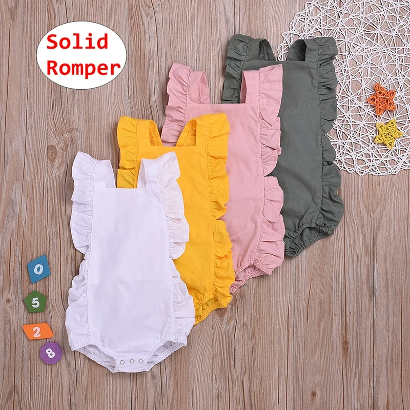 Baby Solid jumpsuit Toddler Girl sleeveless romper ruffle cloth for 0-2T