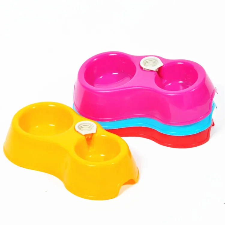 Colorful Pluggable Bottle Plastic Pet Water Dispenser Bawl Double Pet Feeder