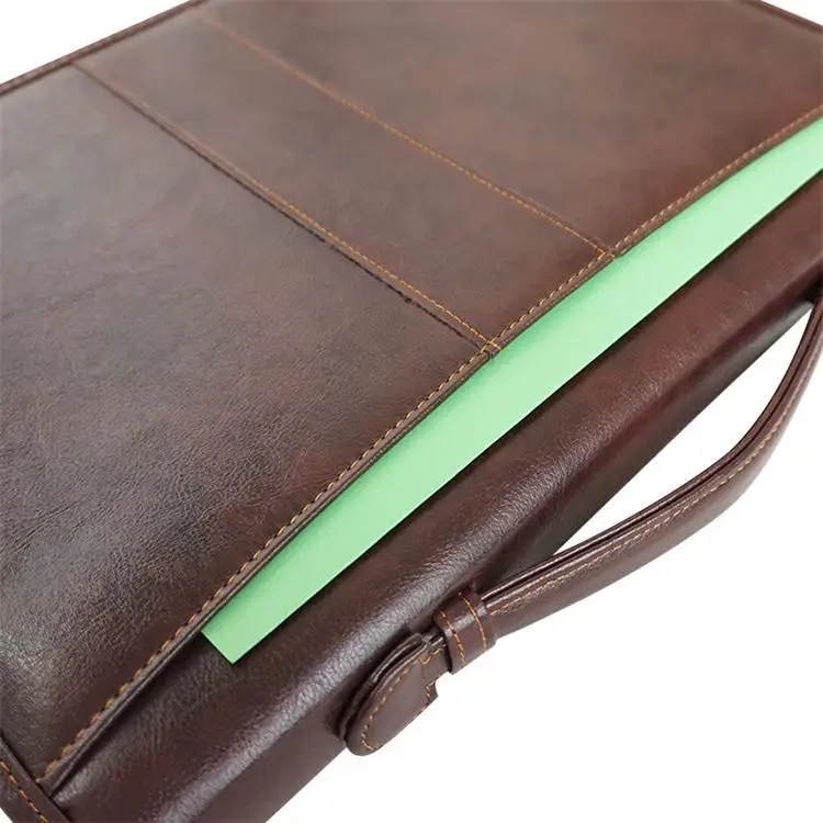 Factory Price custom pu leather business zippered folder file organizer portfolio bag