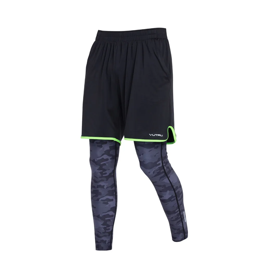 Wholesale Fake Two-piece Yoga Sports Gym Men Pants Running Tights For Men Compression Mens Fitness Leggings Running Tights