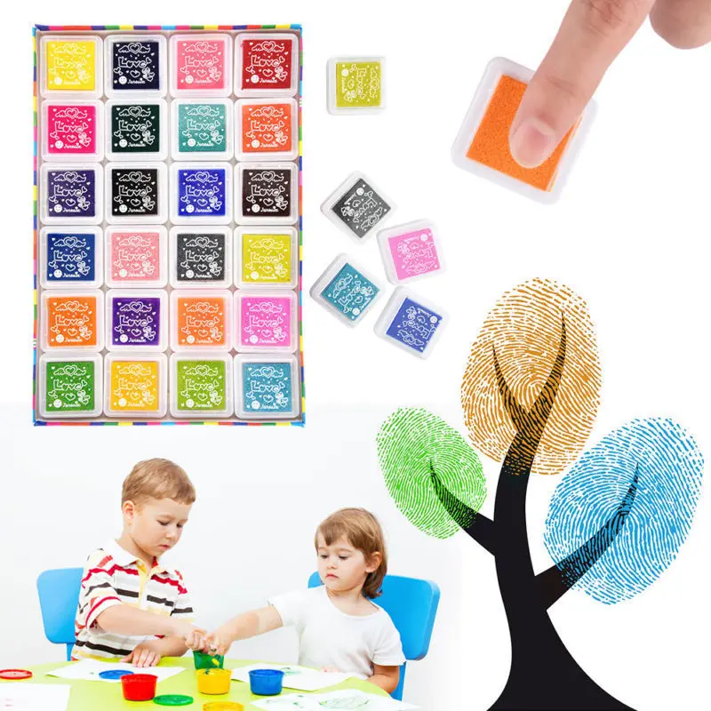 24 Colors DIY Washable Kids Foam Ink Stamp Pad Set Inkpad Fingerprint Pigment ink pad