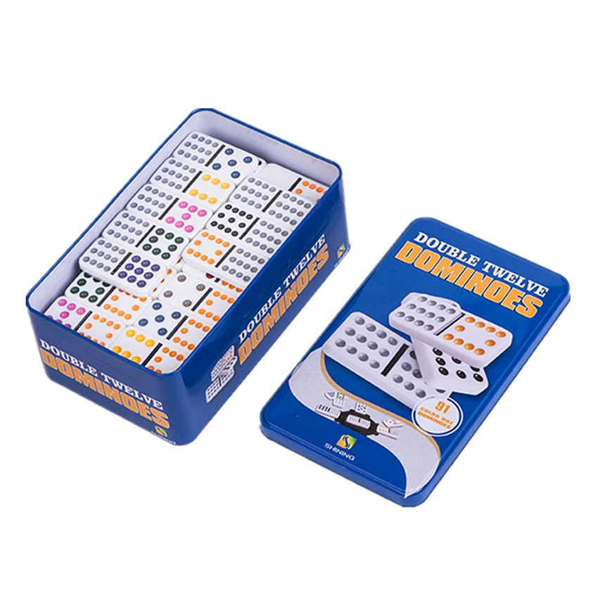 YUANHE Double 12 color Dot Dominoes with tin box custom  colored dominoes