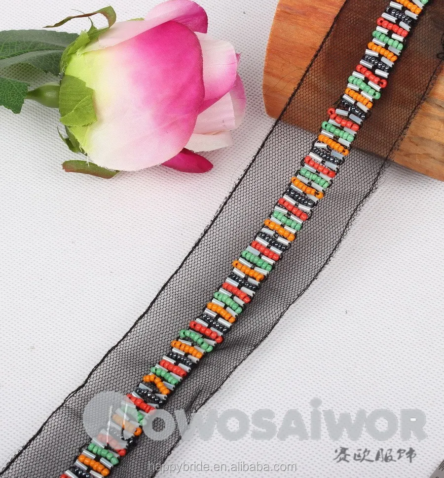 Vintage Colorful Tube clothing decoration Bead Handmade Lace Trim For Jewelry and Wedding garter LO10018