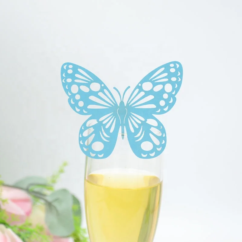 50pcs Laser Cut Table  Wine Glass Butterfly Name Place Cards Wedding Party Favor Decoration