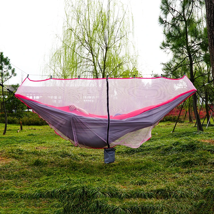 Manufacturer Stylish Lightweight Sturdy Pink Nylon Camping Hammock Tent With Mosquito Net For Outdoor Travel