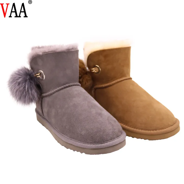 
CF-287 Slip On Short design Australian Sheepskin Lady Snow Boots Rabbit Fur 