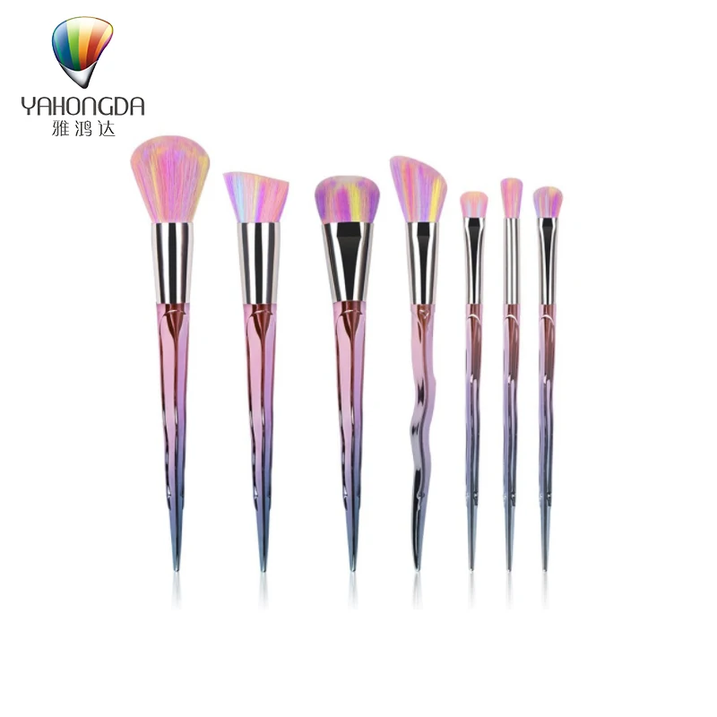 Sword Shape Acrylic Gradient Handle Rainbow Hair Cosmetic Tool Glitter Foundation Powder Brush Eye Shadow Brushes Kit