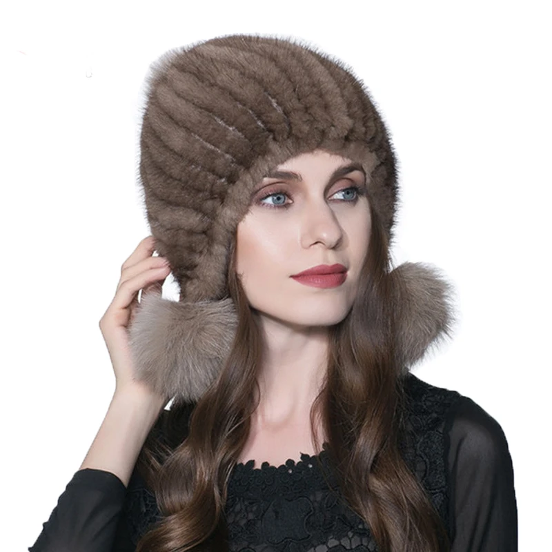 
 Оптовая продажа, женская вязаная шапка из меха норки, зимняя теплая шапка из лисьего меха  