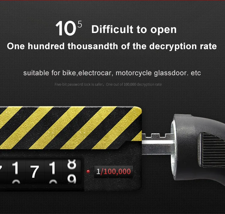 High quality Transparent Black Zinc Alloy Bike Cycle 5 digit Combination bicycle cable lock Motorbike Lock