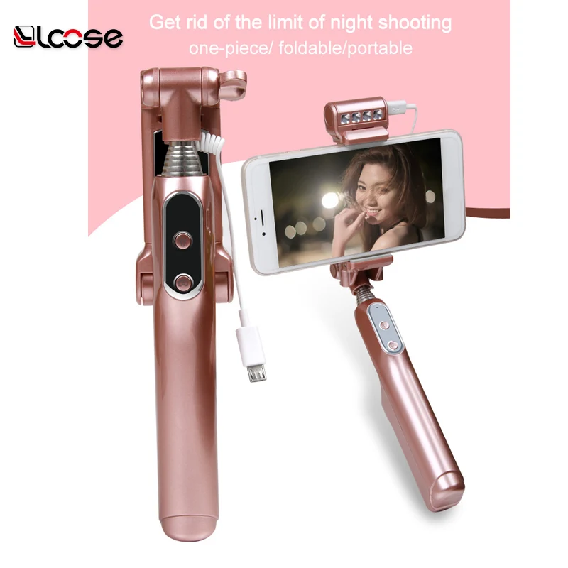 
A6 foldable universal wireless Selfie Stick with led light with Rear Mirror wired Monopod for IOS and android 