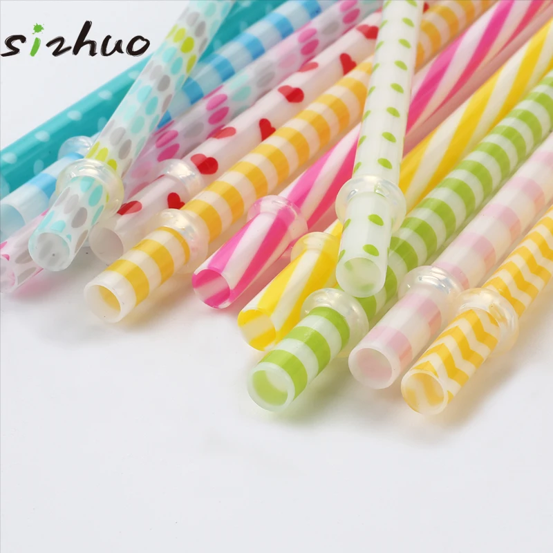 Экологичные и многоразовые пластиковые трубочки с принтом, разноцветные печатные трубочки для бара/Вечеринки, питьевые трубочки из материала без БФА