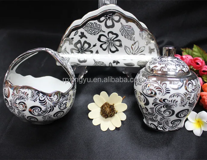 
3pcs porcelain dinnerware, ceramic Napkin holder, sugar pot 