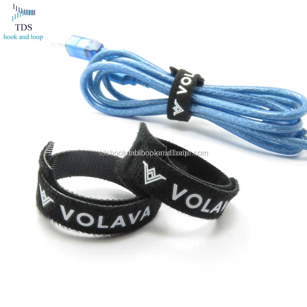 Factory wholesale printed logo back to back hook and loop cable tie