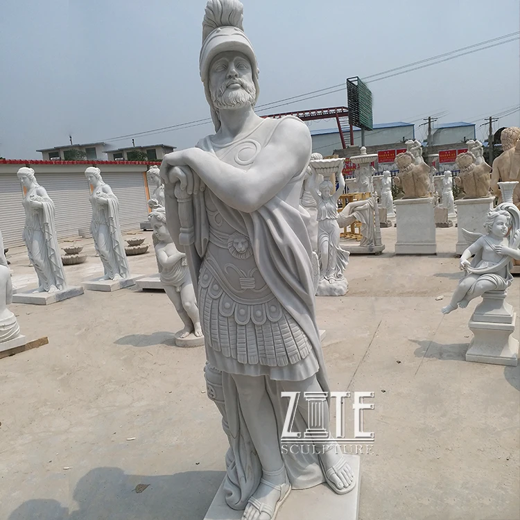 Hand Carved life size stone roman soldier statue sculpture