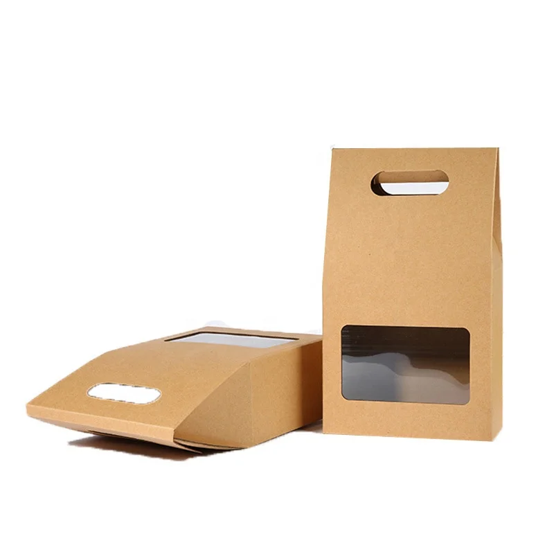 Cheap Custom Printing Brown Kraft Paper Boxes/Bags  with Clear Window For Wedding/Gift/Jewelry/Food/Candy Packing