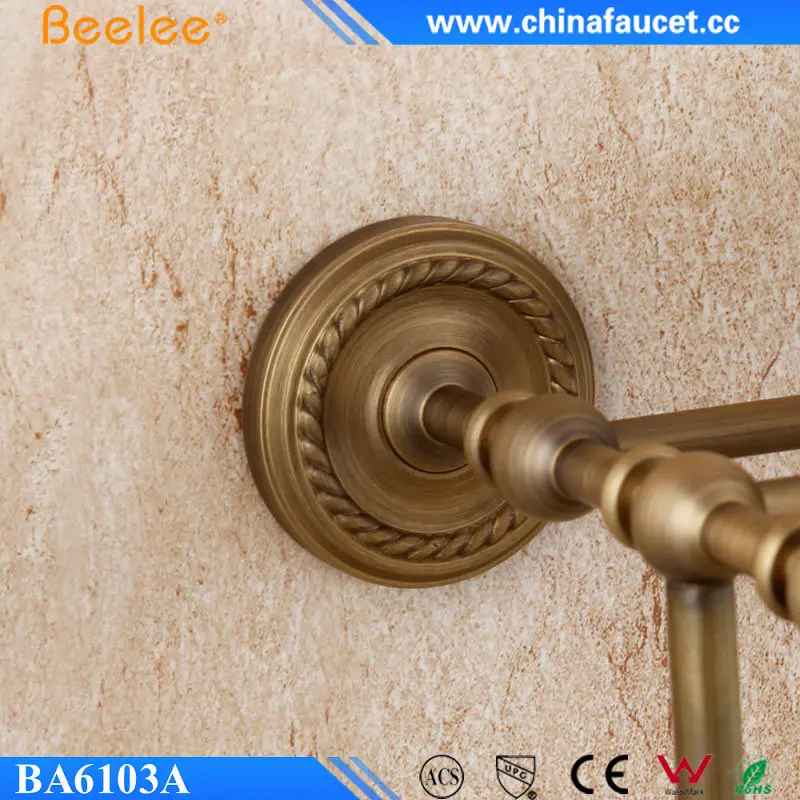 Beelee Antique Brass Toilet Towel Shelf Bathroom Towel Holder Rack