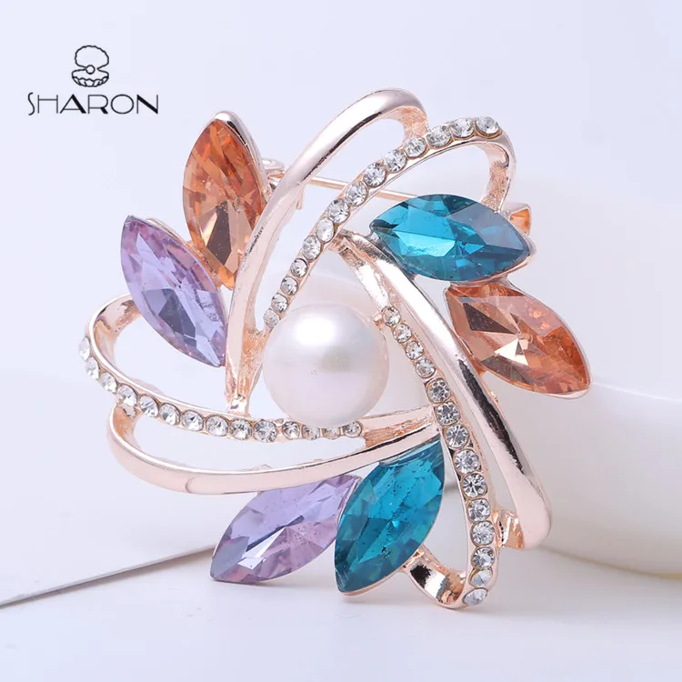 Fashion Women Brooches Colorful Flower Brooch Pearl Pins And Brooches