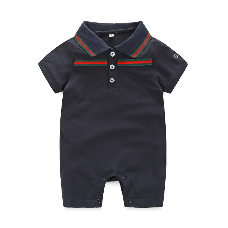 YQ310 China wholesale baby boy black polo romper pure color newborn clothes