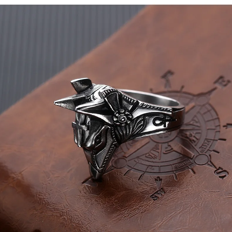 Latest Design Titanium Steel Anubis God Ancient Egyptian Coyote Head Vintage Ring