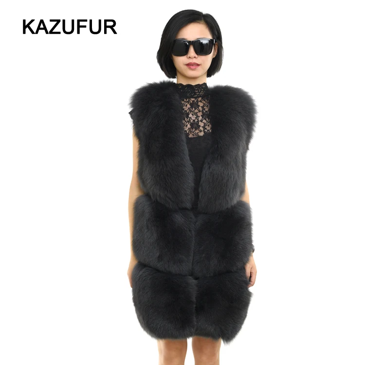 Women Street Fashion Blue Fox Fur Vest Women Fur Vest