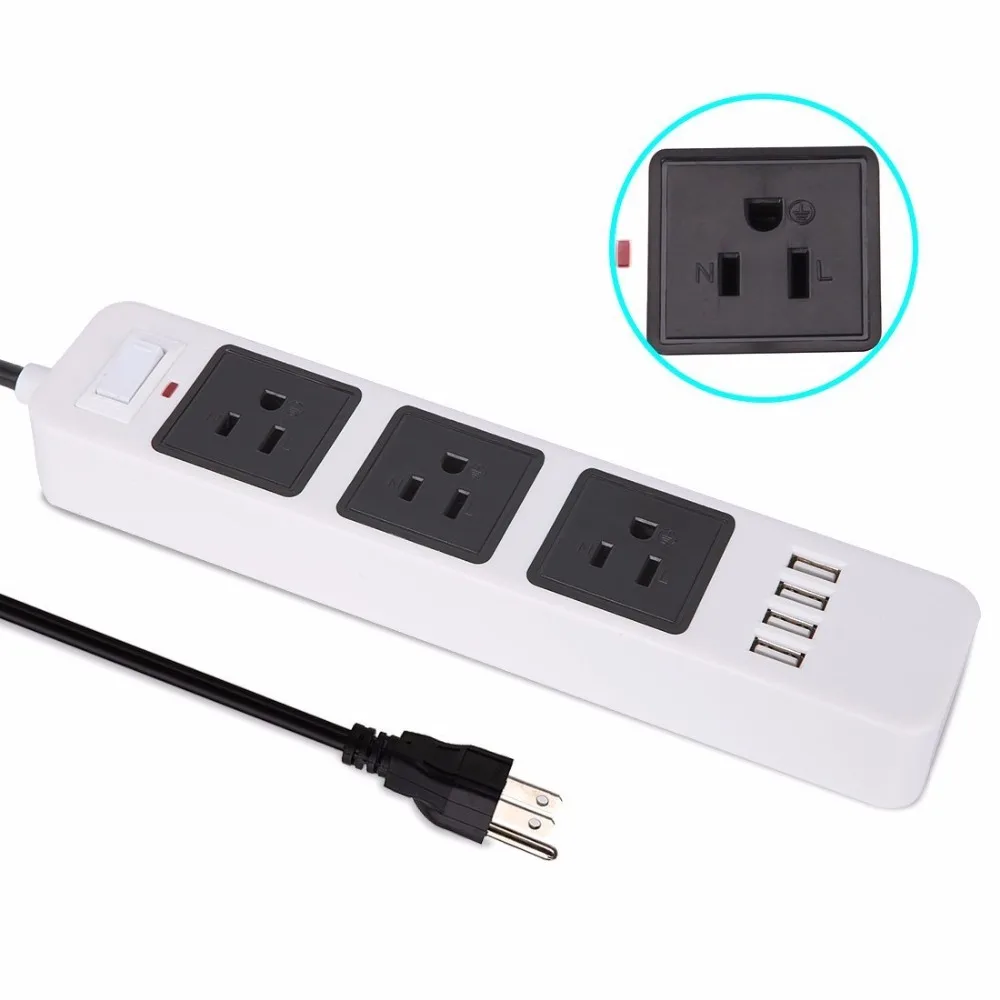 
Power Strip 3-Outlet Surge Protector with 4-USB Charging Station Smart Power Socket with 6.5ft Extension Cord 
