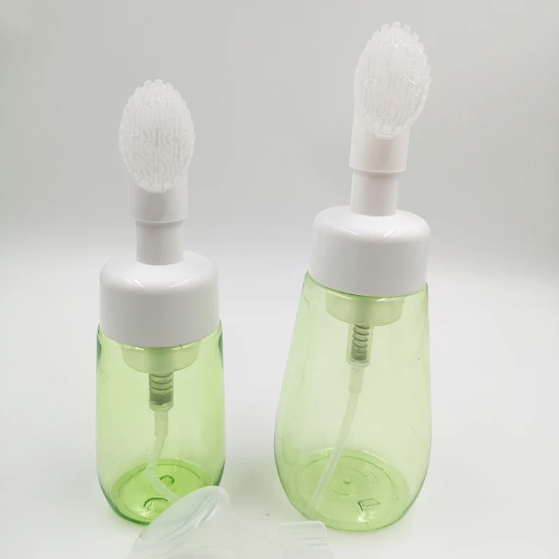 150ml Plastic PET foaming Cleanser Pump Bottle With Massage Brush Head