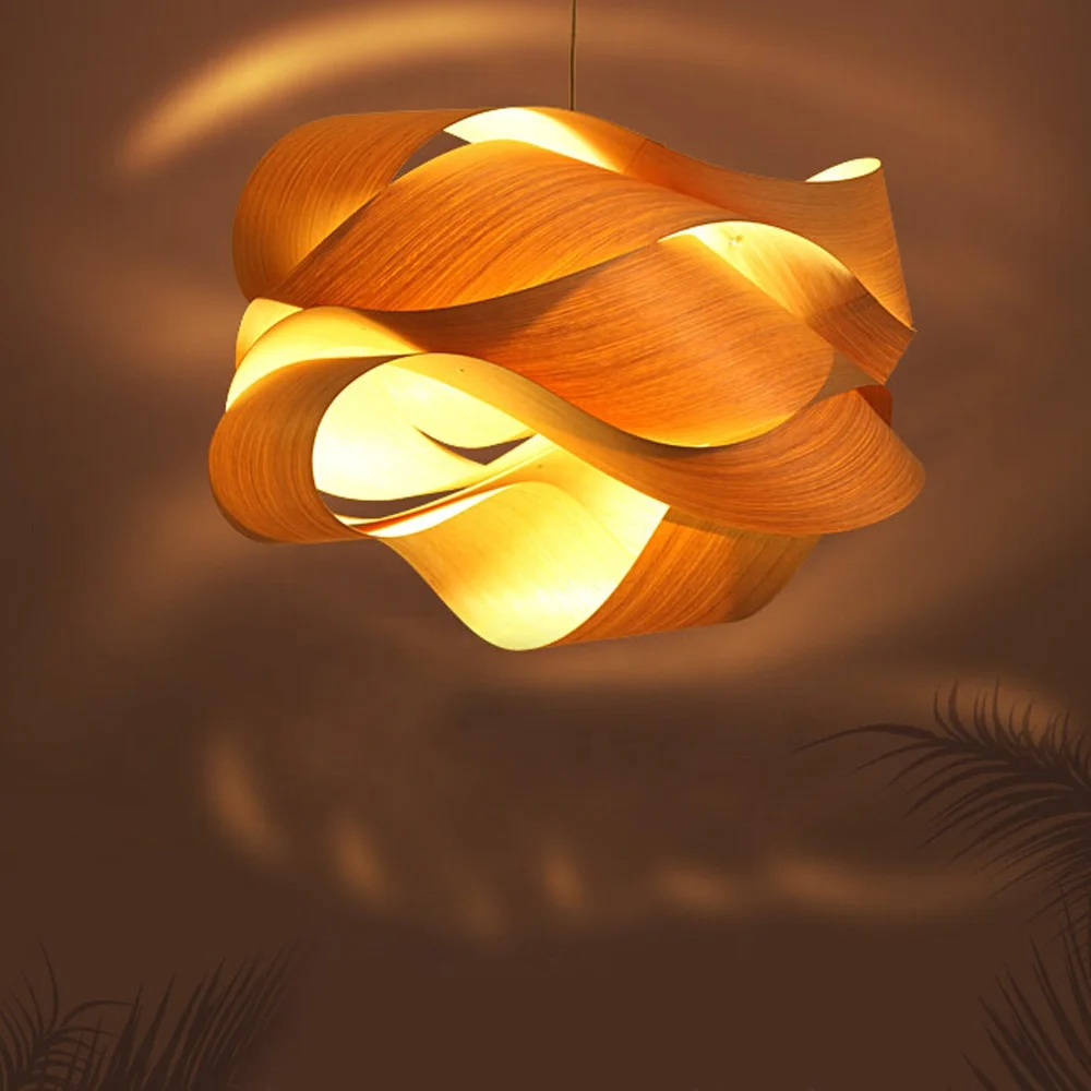 2019 DIY wood skin hanging fluorescent light fixtures indoor single led veneer kitchen pendant lighting