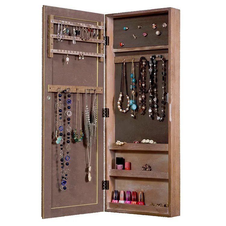 Деревянный настенный подвесной зеркальный органайзер для ювелирных изделий