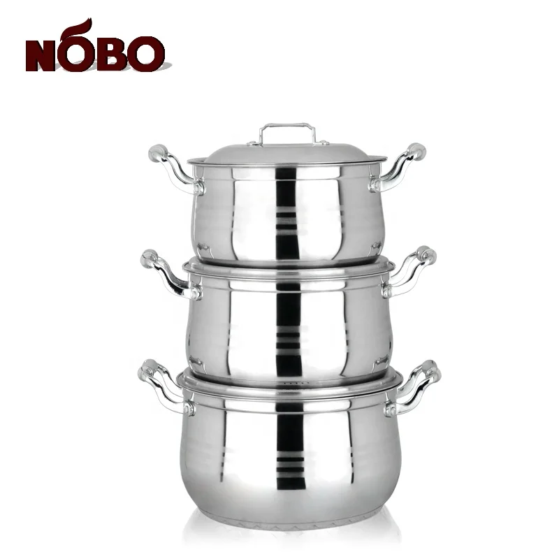 Durable Industrial Heavy Cooking Pot Set Stainless Steel Turkish Cookware with Double Handle