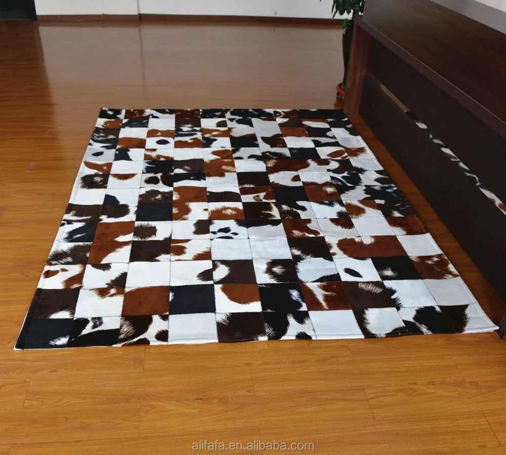 Fake Leather Cowhide Animal Skin Patchwork Area Carpet and Rug