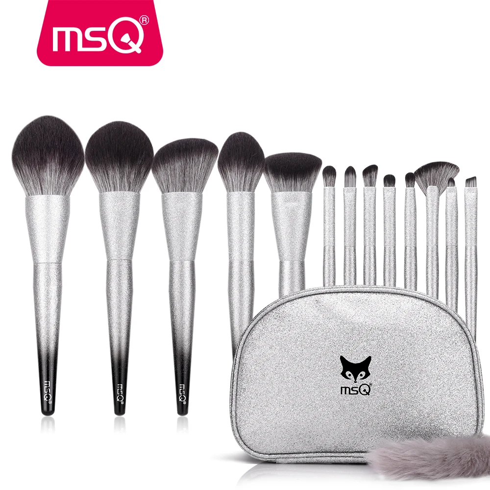 MSQ SILVER FOX 13pcs makeup brushes Luxury collective vagan hair brush set wholesale cosmetic brush bag