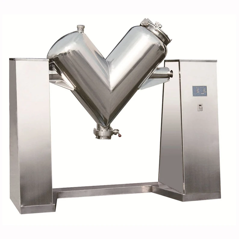 Pharmaceutical GMP grade V type powder mixer machine for herbs powder, cake powder and small particle