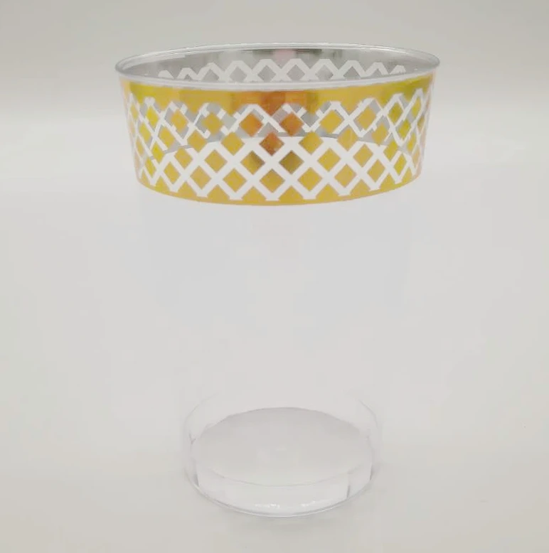 100 Gold Plastic Cups 12 Oz Clear Plastic Tumblers Gold Rimmed Fancy Disposable Wedding Cups Elegant Party Cups