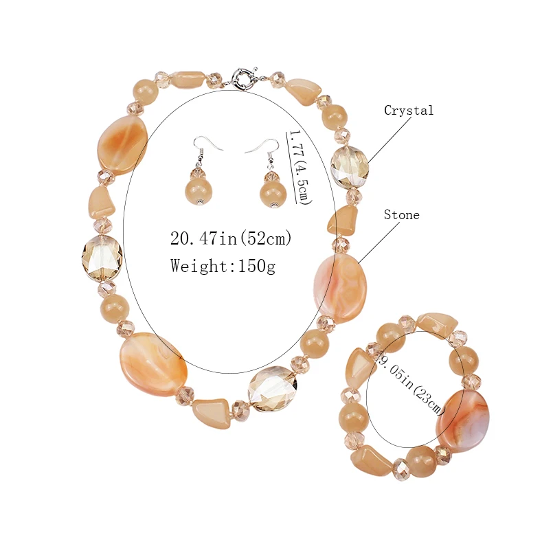 Trendy Resin Beaded Jewelry Sets Crystal Statement Necklaces Bracelets Earrings Women Statement Necklace Wedding Set