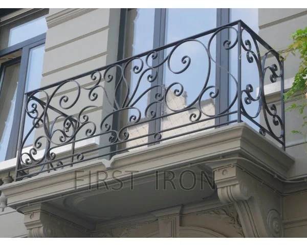 Artistic wrought iron exterior balcony railings, forged iron window grill railings