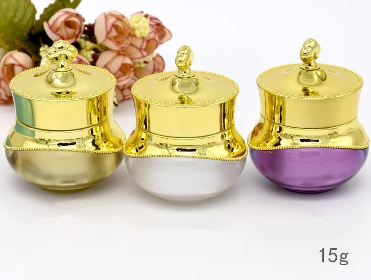 5g 10g 15g acrylic plastic crown shape cosmetic eye cream jar with gold crown lid inner seal