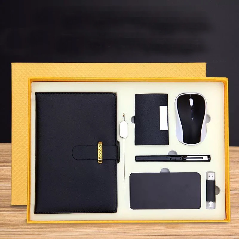 Деловой корпоративный подарок внешний аккумулятор с беспроводной мышью, визитной картой, ручкой, блокнотом, usb флэш-накопителем и ручкой подарочные наборы