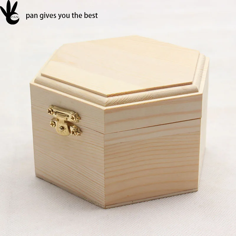 New design hexagonal unpainted luxury pine wooden pen box with lid