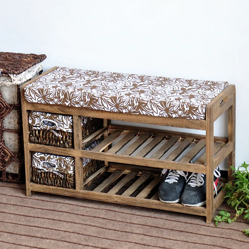 Luxury Furniture fancy stool ottoman antique european style fabric ottoman bench stool Solid wood ark of the covenant