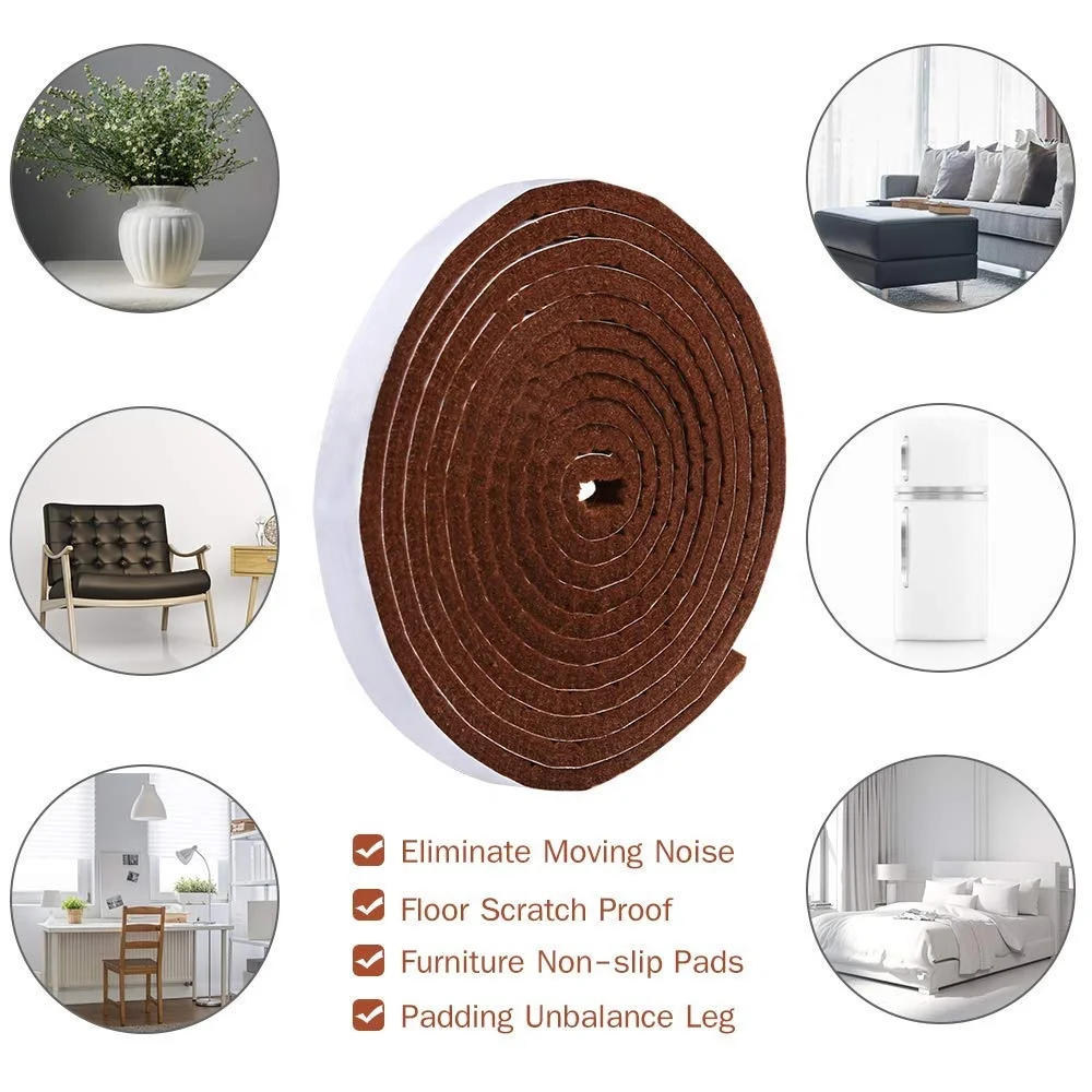 Brown Self Adhesive Felt Tape Felt Furniture Pads Heavy Duty Felt Strip Roll for Protect Furnitures and Hard Surface