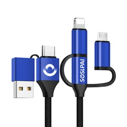 SOSLAPI new arrived all in one usb data cable nylon braided 18w fast charging usb c to usb c cable