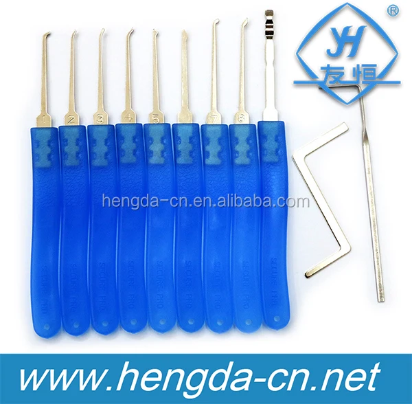 YH9296 Hot sale light blue Practice Padlocks + 9 Piece Unlocking Lock Pick Set Key Extractor Tool