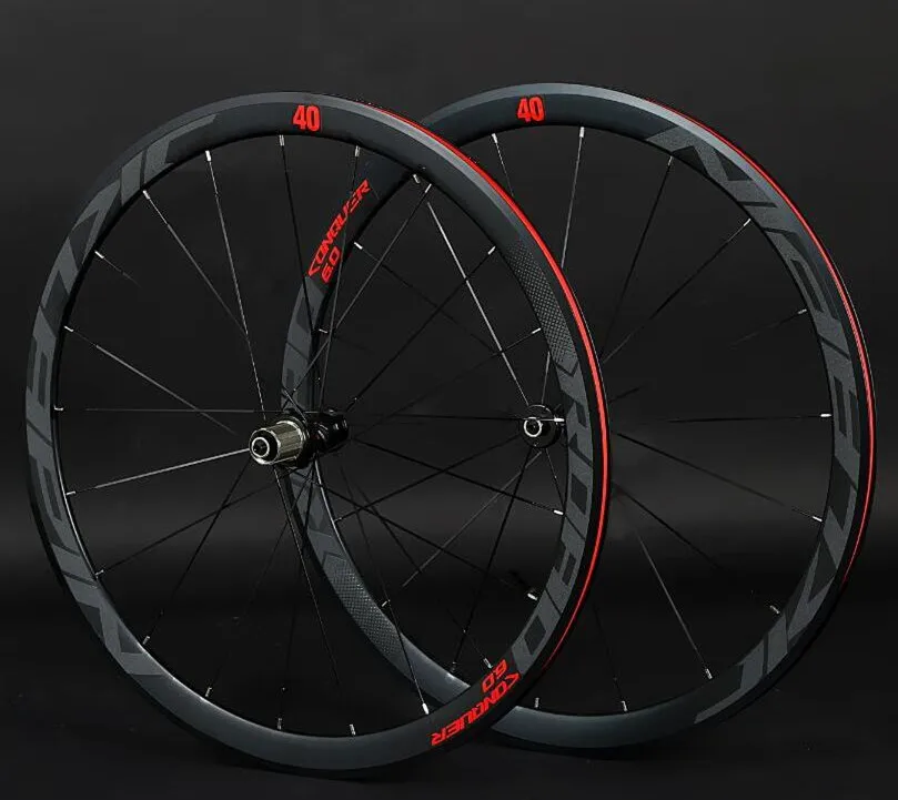 700C Road Bicycle Carbon Fiber Hub Wheelset Fat Spokes 40mm Rims