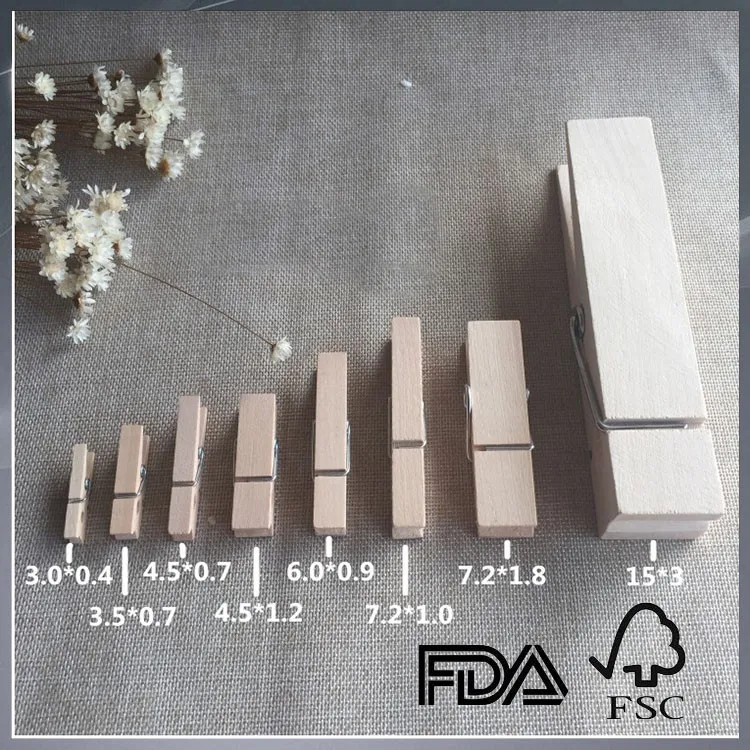35mm natural wooden clip wooden clothes pin wooden peg engraved logo is welcome