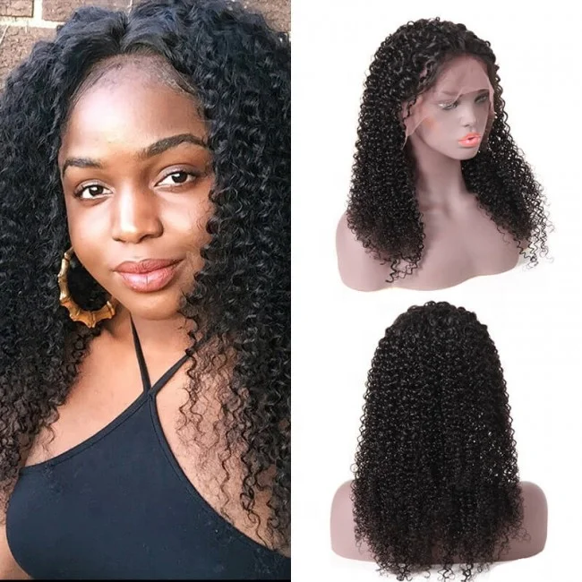 Factory Price Natural Color Kinky Curl Raw Human Hair 360 Lace Frontal Wig