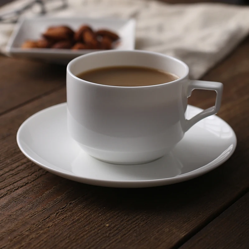 Hotel cafe fine bone china white elegant coffee cup and saucer espresso latte tea cup set
