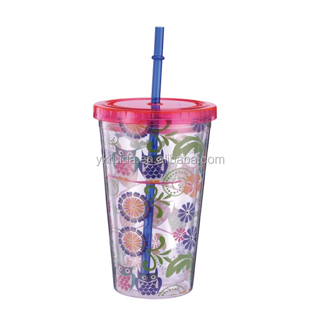 16oz double wall clear plastic tumbler 24oz Hard double wall acrylic cup with straw